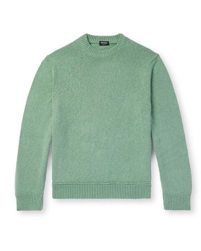 Zegna Organic Cotton And Silk-blend Sweater - Green