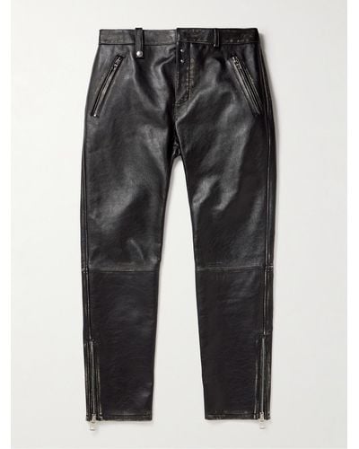Alexander McQueen Slim-fit Zip-detailed Leather Trousers - Grey