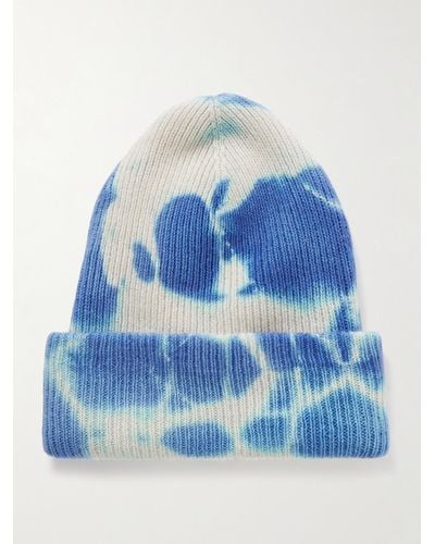 The Elder Statesman Hot Parker Tie-dyed Ribbed Cashmere Beanie - Blue