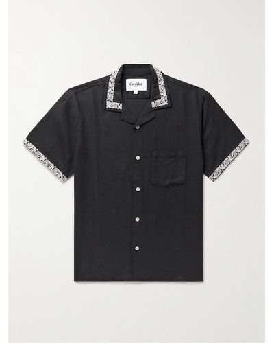 Corridor NYC Hamsa Camp-collar Embroidered Linen And Cotton-blend Shirt - Black