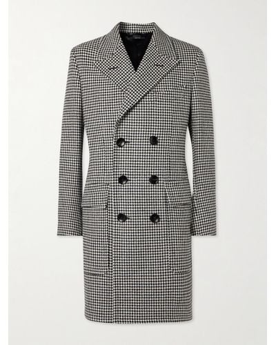 Tom Ford Schmal geschnittener doppelreihiger Mantel aus Wolle mit Hahnentrittmuster - Grau