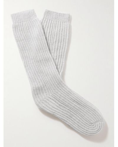 Johnstons of Elgin Ribbed Cashmere Socks - White