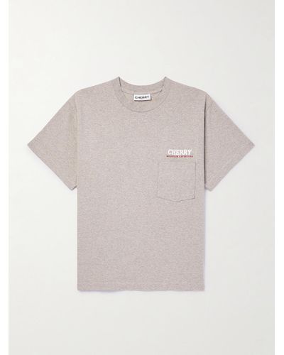 CHERRY LA T-shirt in jersey di cotone tinta in capo con logo Mountain Expedition - Bianco