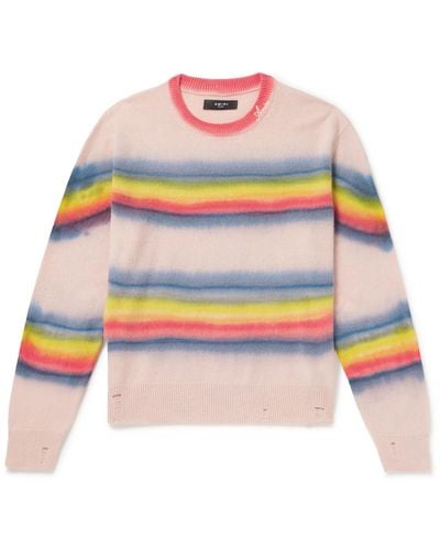 Amiri Distressed Tie-dyed Cashmere And Wool-blend Sweater - Pink