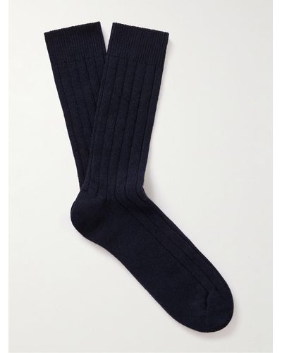 William Lockie Socken aus einer Stretch-Kaschmirmischung in Rippstrick - Blau
