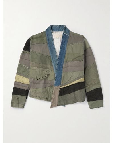 Greg Lauren Giacca in misto cotone patchwork Mixed Army - Verde