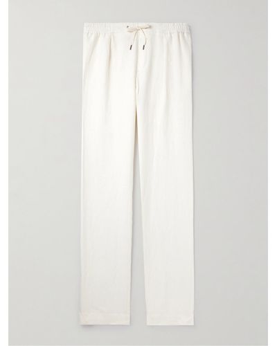 Ralph Lauren Purple Label Dorset Straight-leg Pleated Silk And Linen-blend Trousers - White