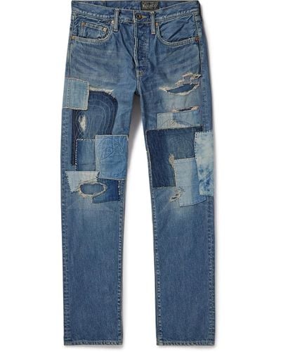 Kapital Monkey Cisco Straight-leg Distressed Patchwork Jeans - Blue