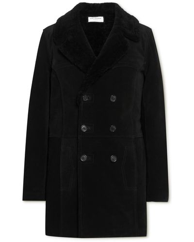 Saint Laurent Double-breasted Shearling Coat - Black