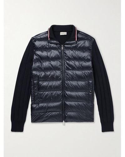 Moncler Logo-appliquéd Ribbed Cotton And Quilted Shell Down Cardigan - Blue