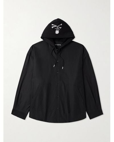 MASTERMIND WORLD Oversized Logo-embroidered Jersey-trimmed Cotton-canvas Hooded Overshirt - Black
