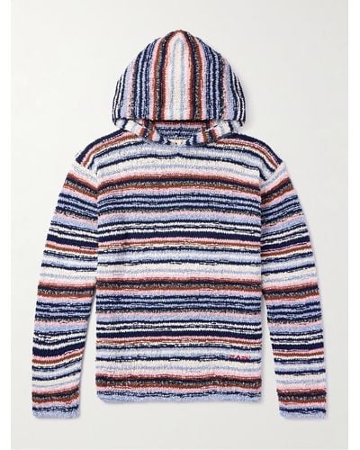 Marni Striped Crocheted Cotton Hoodie - Blue