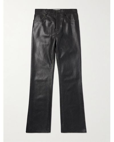 Loewe Straight-leg Distressed Full-grain Leather Trousers - Grey