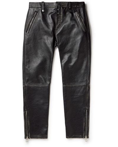 Alexander McQueen Slim-fit Zip-detailed Leather Pants - Gray