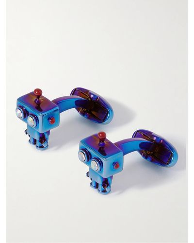 Paul Smith Robot Manschettenknöpfe aus Metall mit Emaille und Kristallen - Blau