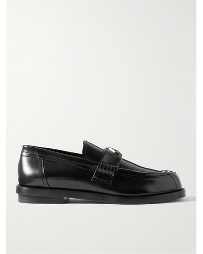 Alexander McQueen Seal Embellished Leather Penny Loafers - Black