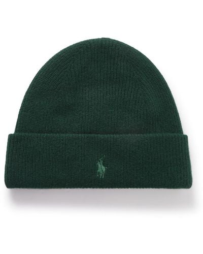 Polo Ralph Lauren Logo-embroidered Ribbed Cashmere Beanie - Green