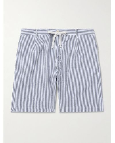 Hartford Tank Straight-leg Striped Cotton-seersucker Drawstring Shorts - Blue