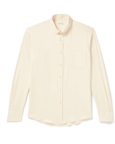 Sunspel Button-down Collar Brushed Cotton-flannel Shirt - White