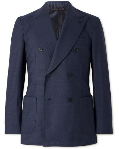 Brioni Amalfi Double-breasted Silk-dupioni Suit Jacket - Blue