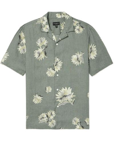 Club Monaco Camp-collar Floral-print Linen Shirt - Green