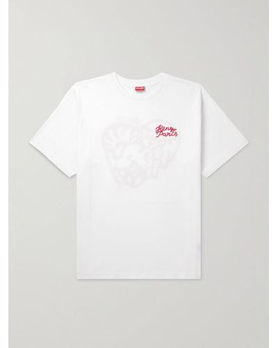 KENZO T-Shirt aus Baumwoll-Jersey mit Print und Logostickerei - Weiß