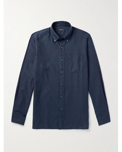 Tom Ford Button-down Collar Lyocell - Blue