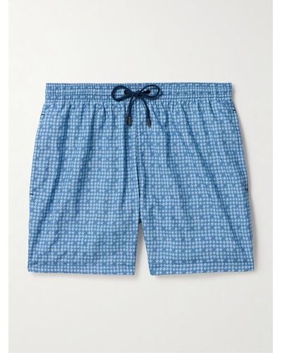 Canali Straight-leg Mid-length Houndstooth Swim Shorts - Blue