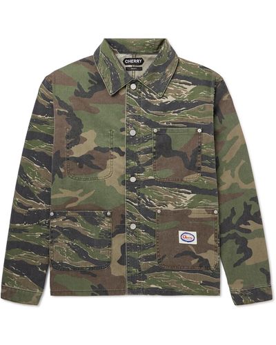 CHERRY LA Patchwork Camouflage-print Denim Chore Jacket - Green