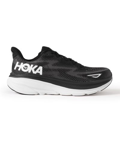 Hoka One One Clifton 9 Rubber-trimmed Mesh Running Sneakers - Black