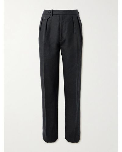 Ralph Lauren Purple Label Gregory Straight-leg Pleated Linen Trousers - Black