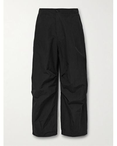 Amomento Wide-leg Pleated Nylon-blend Micro-ripstop Trousers - Black