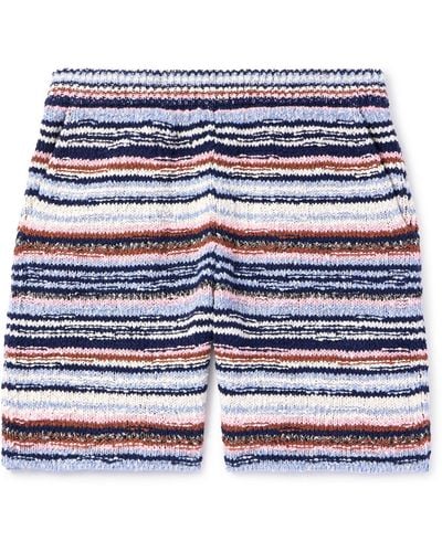 Marni Straight-leg Striped Crocheted Cotton Shorts - Blue