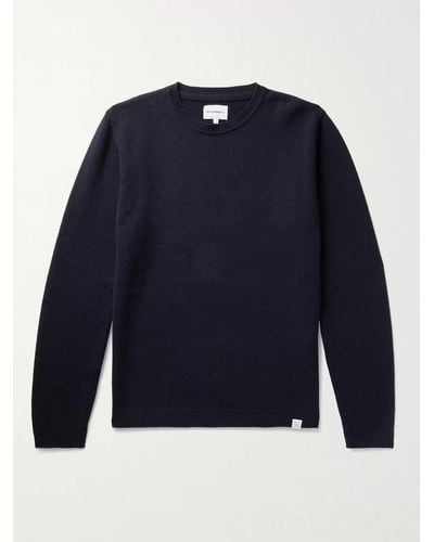 Norse Projects Pullover in lana spazzolata Sigfred - Blu