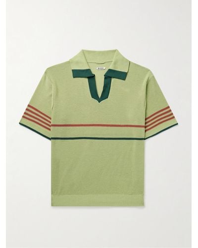 Bode Palmer Striped Cotton Polo Shirt - Green