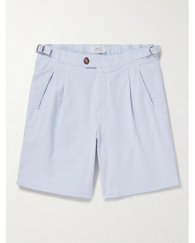 MR P. Wide-leg Pleated Organic Cotton-blend Twill Shorts - Blue