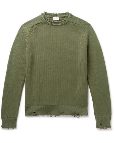 Saint Laurent Distressed Cotton Sweater - Green