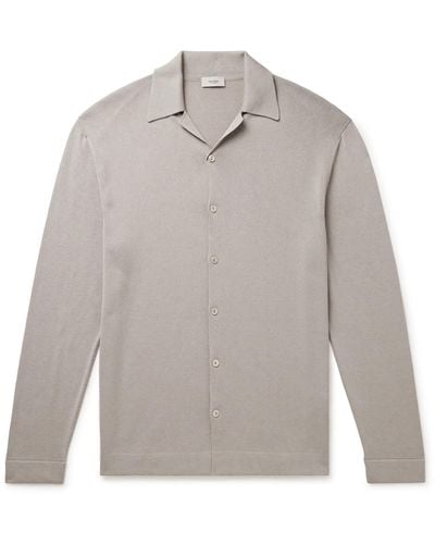 Agnona Slim-fit Camp-collar Silk And Cotton-blend Shirt - Gray