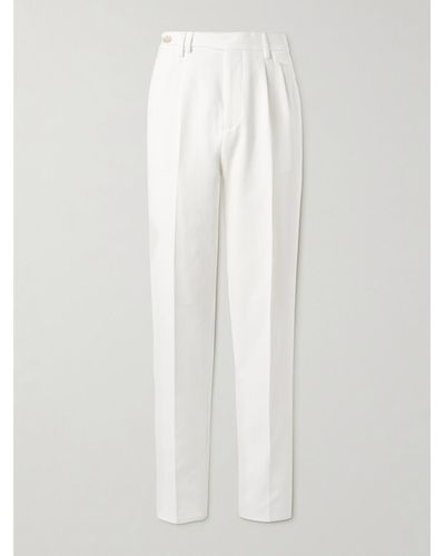 Brunello Cucinelli Straight-leg Pleated Cotton-crepe Trousers - White