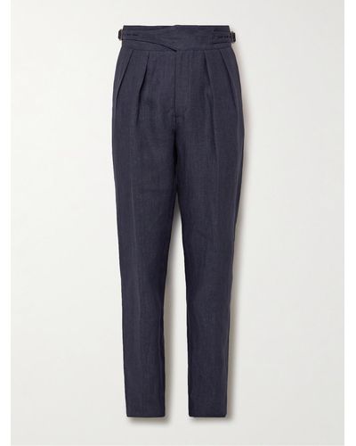 Rubinacci Manny Tapered Pleated Linen Pants - Blue