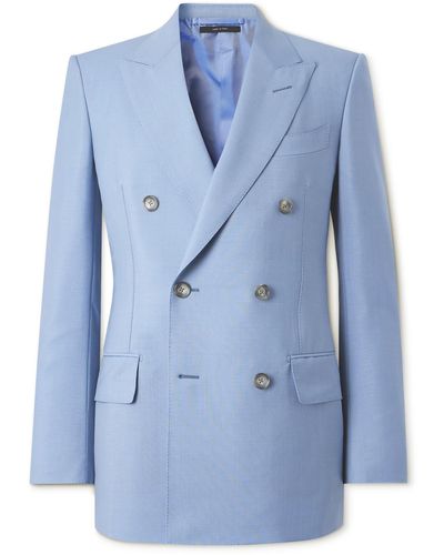 Tom Ford Atticus Double-breasted Mohair And Wool-blend Suit Jacket - Blue