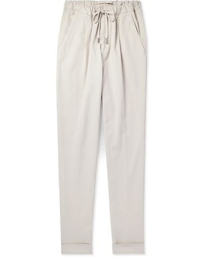Thom Sweeney Straight-leg Pleated Cotton-blend Twill Drawstring Pants - White