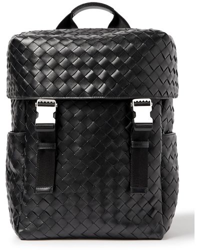 Bottega Veneta Intrecciato Leather And Mesh Backpack - Black