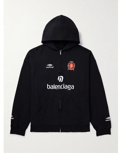 Balenciaga 2024 Soccer Oversized-Kapuzenjacke aus Baumwoll-Jersey mit Logodetails und Reißverschluss - Blau