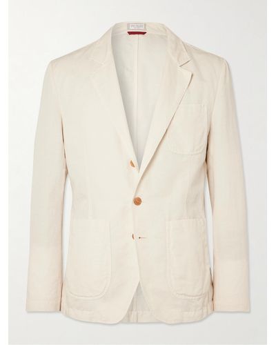 Brunello Cucinelli Unstructured Linen And Cotton-blend Suit Jacket - Natural