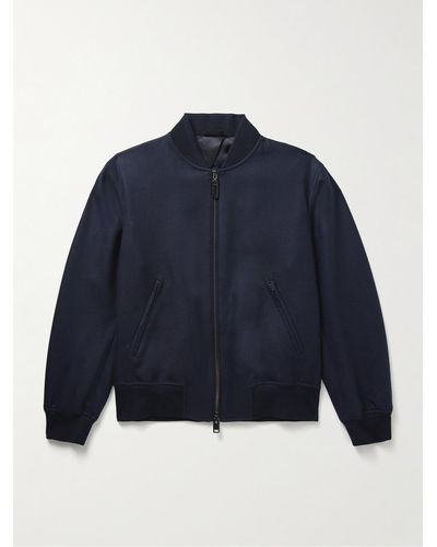 Brioni Wool And Silk-blend Twill Bomber Jacket - Blue