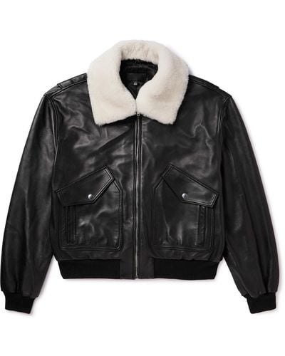 Nili Lotan Elias Shearling-trimmed Leather Bomber Jacket - Black