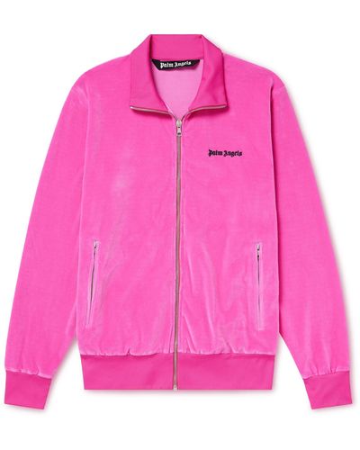 Palm Angels Logo-embroidered Cotton-blend Velour Track Jacket - Pink