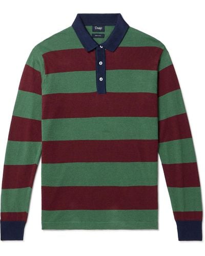 Drake's Striped Linen And Cotton-blend Jersey Rugby Shirt - Green