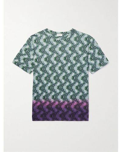 Dries Van Noten T-Shirt aus Baumwoll-Jersey mit Print in Dip-Dye-Färbung - Blau
